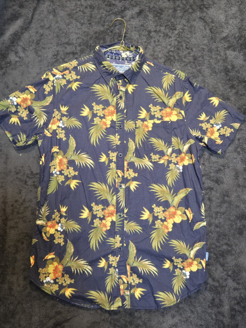 Men's Navy Floral Short-Sleeve Button-Up Shirt